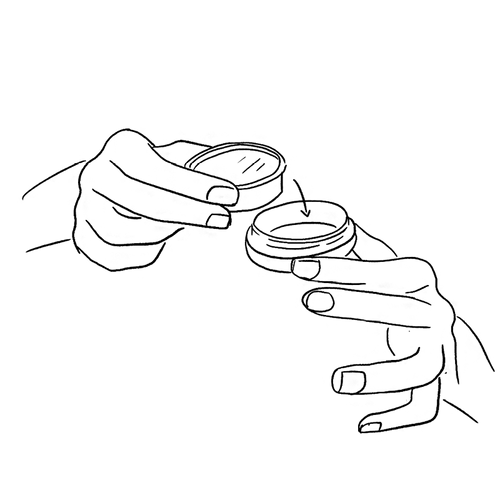 Icon of hands using a refillable product package