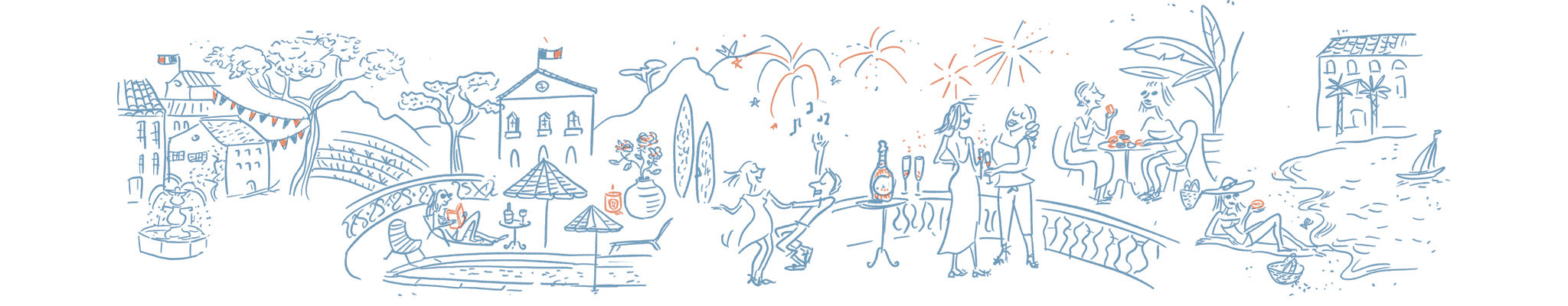 Cartoon drawing of people celebrating Bastille Day in France